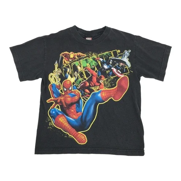 Vintage Marvel Mad Engine Superhero Logi Short Sleeve T-Shirt Medium Youth Black - Picture 1 of 5